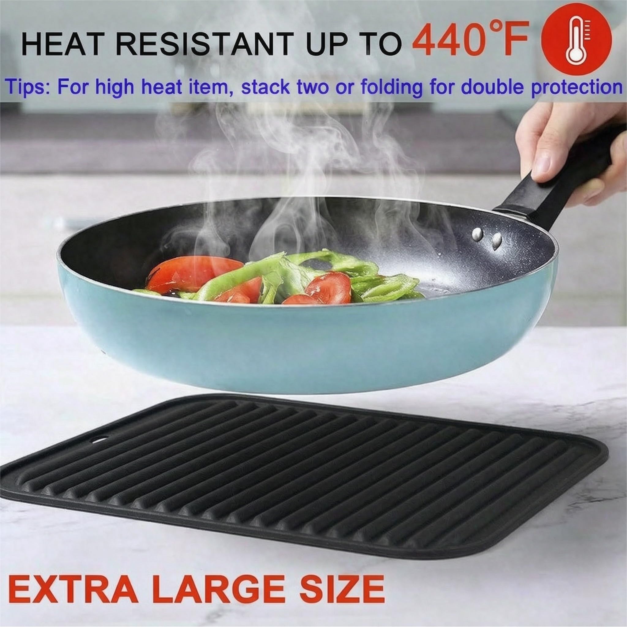 Salvamanteles grandes de silicona para ollas y sartenes calientes, 16 x 12 pulgadas, almohadillas calientes resistentes al calor para encimeras, platos calientes, soportes para ollas para