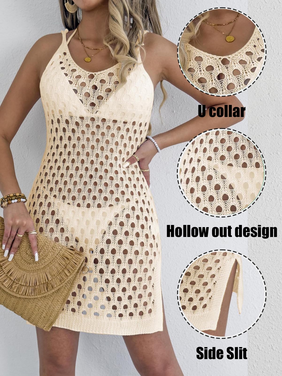 Rayson Kostium kąpielowy damski morski Crochet Curvy tunika plażowa bez rękawów