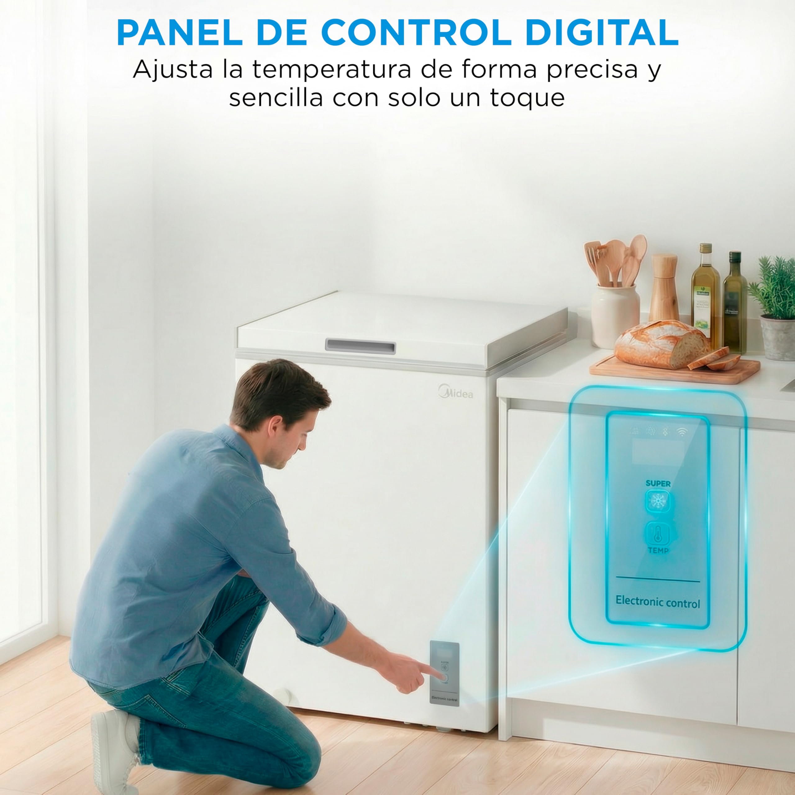 MIDEA Arcon mała zamrażarka 143L | zamrażarka pozioma z silnikiem inwerterowym, elektroniczna regulacja temperatury, kosze z uchwytem | Cicha skrzynia 37 dB Niskie zużycie energii