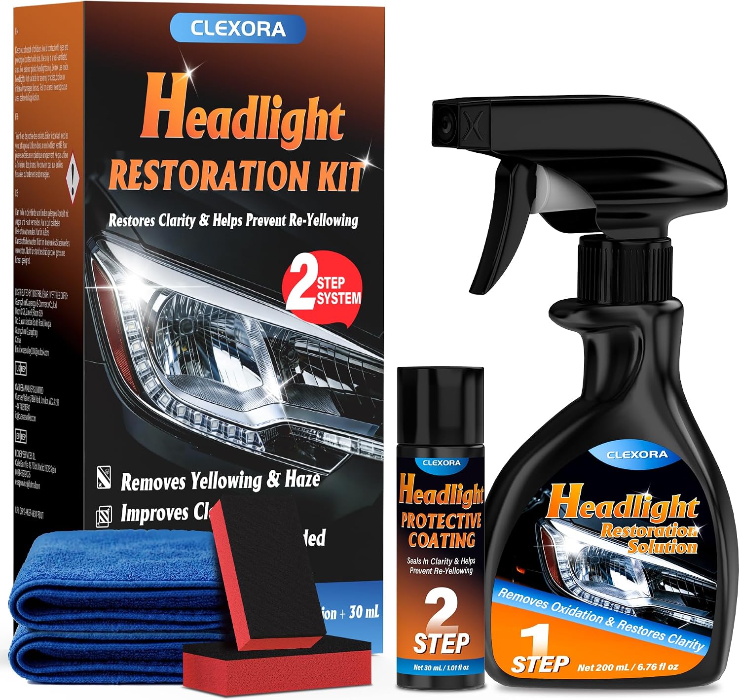 Car Headlight Restoration Kit, Headlight Cleaner & Restorer Kit, Brings Headlights Back to Like New Condition, Long-Lasting UV Protective Coating, Headlight Restoration Spray, No Power Tools Required