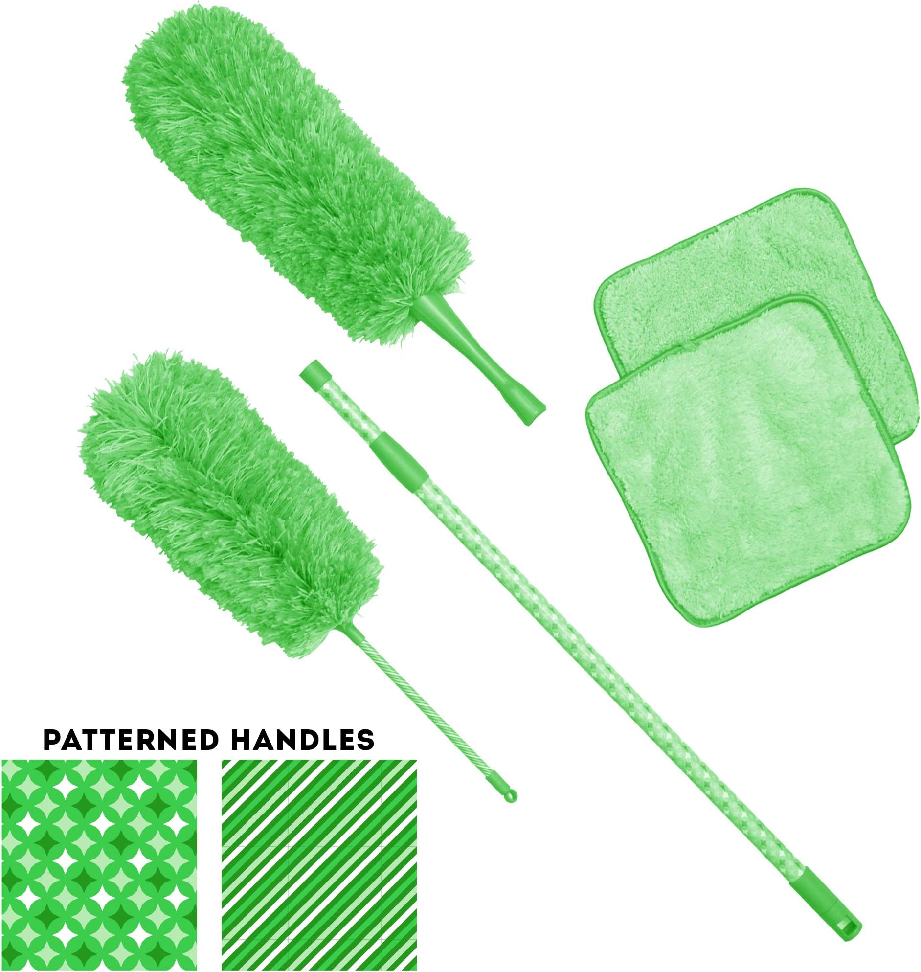 Campanelli's Microfiber Dusters for Cleaning - Reach High Places and Easily Clean Ceiling Fans, Window Shades, and More - Set Includes 2 Dusters, 1 Extension Wand, and 2 Microfiber Towels (Mint)