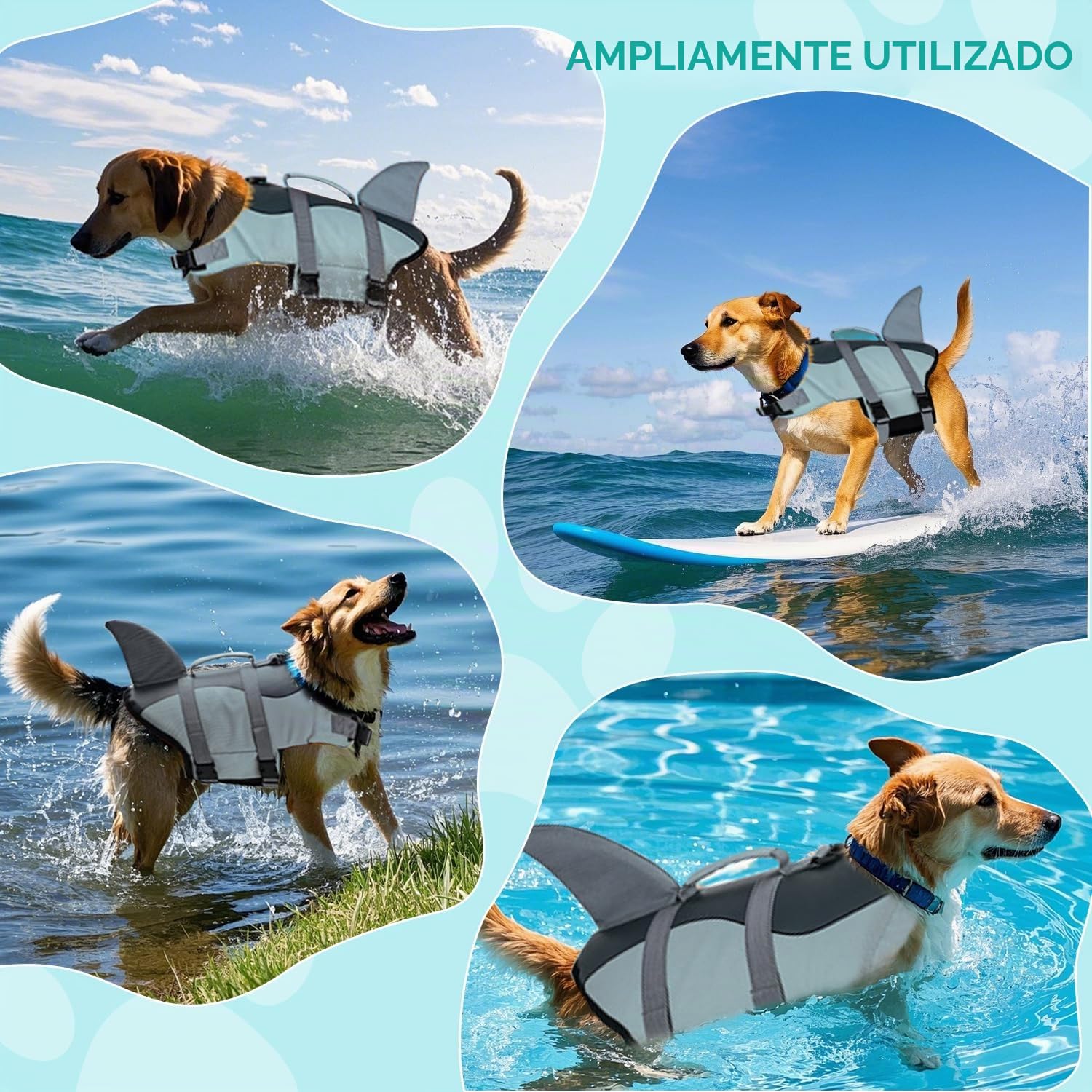 Chaleco salvavidas para tiburones con asa y reflector, chaleco de seguridad para mascotas (gris, XL)