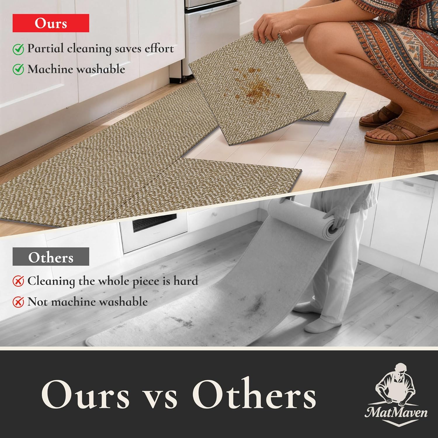 Kitchen Rugs, 12"x12" Super Absorbent and DIY Square Kitchen Mats, 6 Picecs Soft Kitchen Floor Mat,Non Slip Machine Washable Rug for Bedroom,Office,Sink,Laundry,Carpet Mats,Beige - Image 5