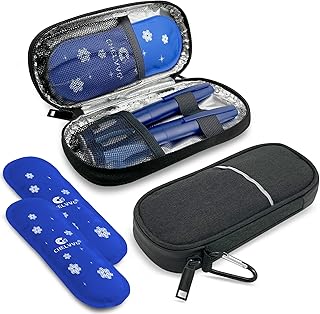 Insulin Cooler Travel Case with 2 TSA Approved Ice Packs, Diabetic Medication Organizer, Cooling Carrying Case for Insulin Pen, EpiPens, Allergy Meds,Nasal Spray and Diabetic Supplies (Black)