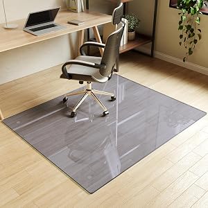 Koonmi Tempered Glass Chair Mat for Hardwood Floors Carpets 46 x 55 Grey Heavy Duty Office Floor Protector