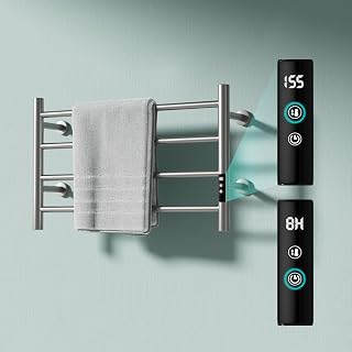 Wall Towel Warmer Rack for Bathroom - 4 bar Heated Towel Rack Timer and LED Indicator for Bathroom, Wall Mounted Electric Towel Rack, Stainless Steel Brushed, Hard-Wired/Plug-in