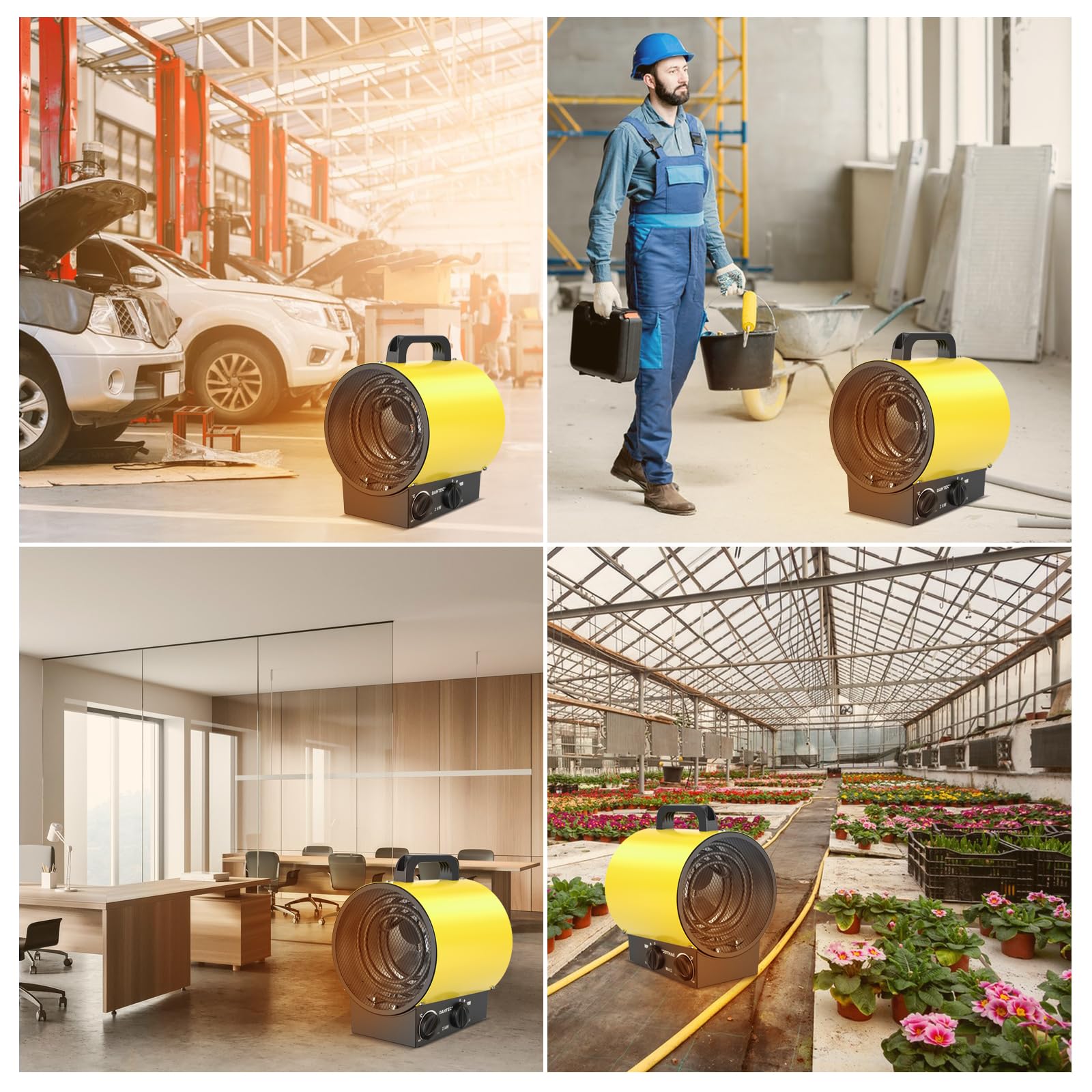 2000 W Termoventilatore Industriale Stufetta Elettrica Portatile | Riscaldatore Elettrico con Termostato & Ventilazione, Protezione da Surriscaldamento - Officina e Garage (Giallo)