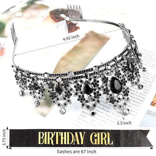 Miniatura 3 de Didder Juego de banda de cumpleaños y corona de cristal, tiara de cumpleaños y banda para mujeres y niñas, Aleación dura duradera, diamantes de