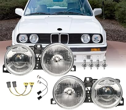 USR DEPO 84-91 E30 3 Series Euro Smiley Projector Glass Lens Headlight Assembly Left + Right Compatible with 1984-1991 BMW E30 3-Series 2D Coupe,4D Sedan&Convertible Bulbs+Wiring Inc, Plug n Play