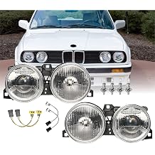 USR DEPO 84-91 E30 3 Series Euro Smiley Projector Glass Lens Headlight Assembly Left + Right for 1984-1991 BMW E30 3 Series 2D Coupe, 4D Sedan & Convertible Bulb + Wiring Company, Plug & Play