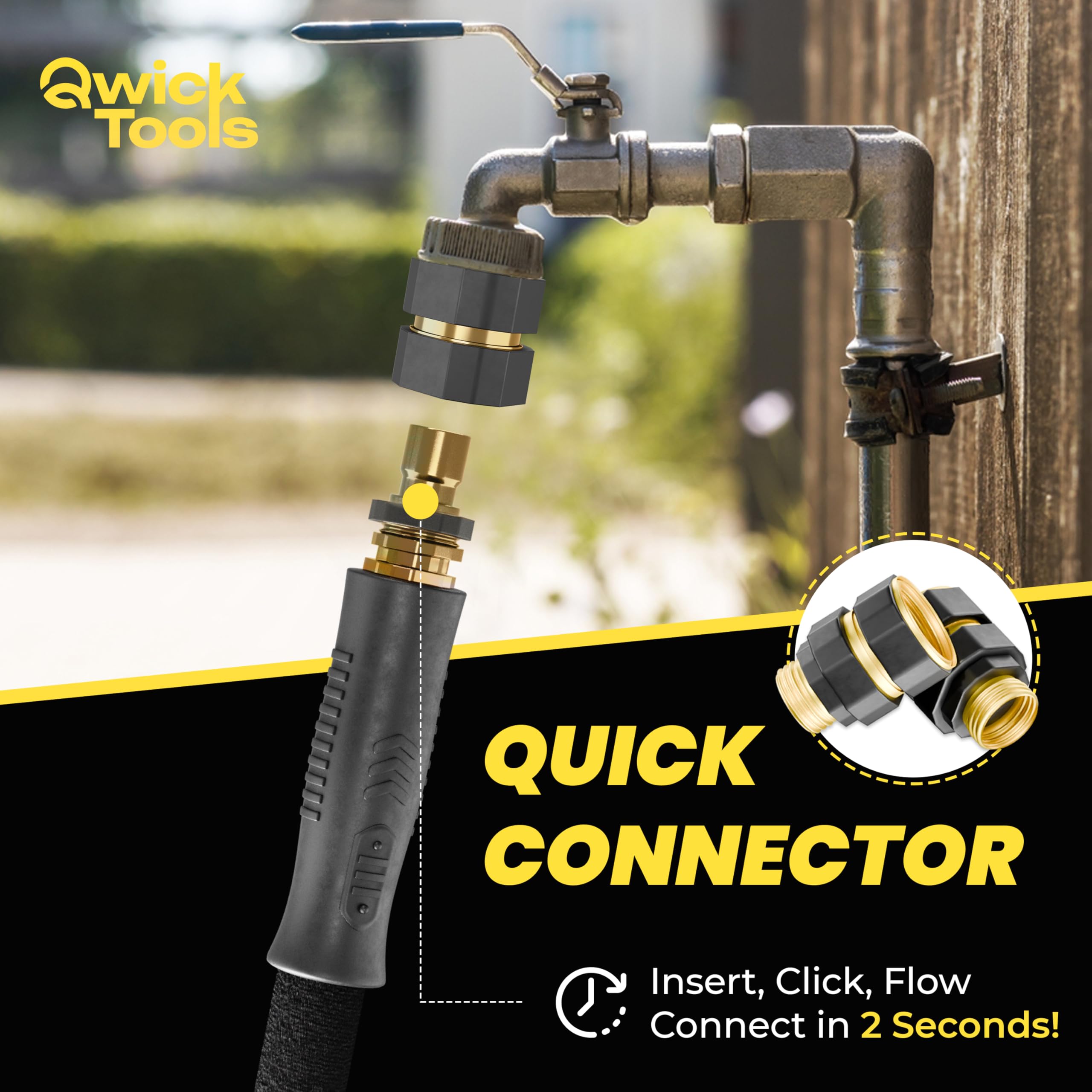 Manguera plana de jardín de 50 pies, manguera plana flexible no expandible con conector rápido y boquilla funcional de 9 pulverizaciones, manguera de agua plegable duradera y ligera,