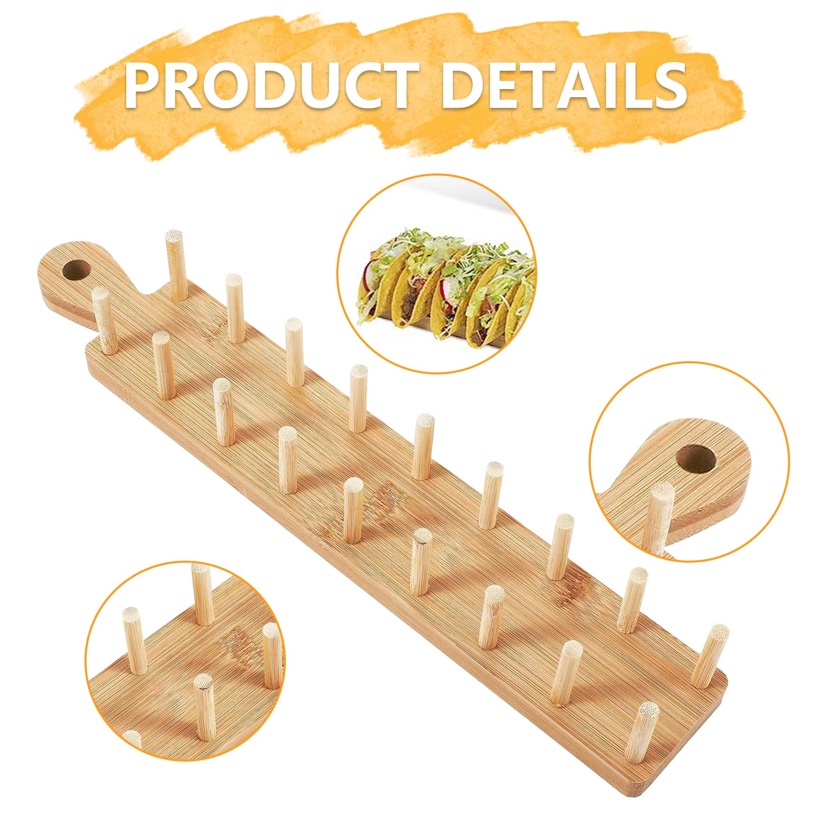 Supporto Per Tacos, 2 Pezzi Supporti Per Taco In Legno Porta Taco In Bambù Con Clip Contiene 16 Porta Taco Per Panini, Pane, Hot Dog E Pancake