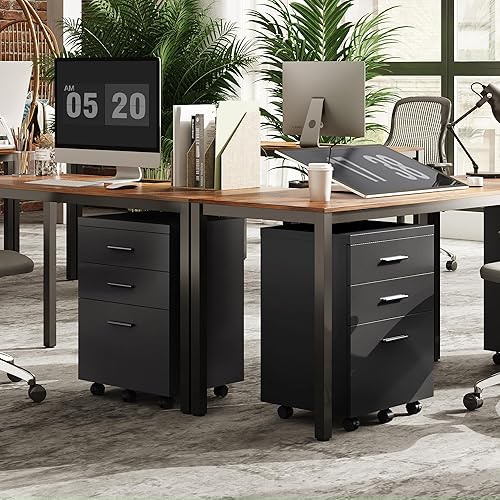 Miniatura 37 de DEVAISE Archivador de 3 cajones para oficina en casa, archivador de madera debajo del escritorio, soporte de impresora rodante con ruedas, nogal