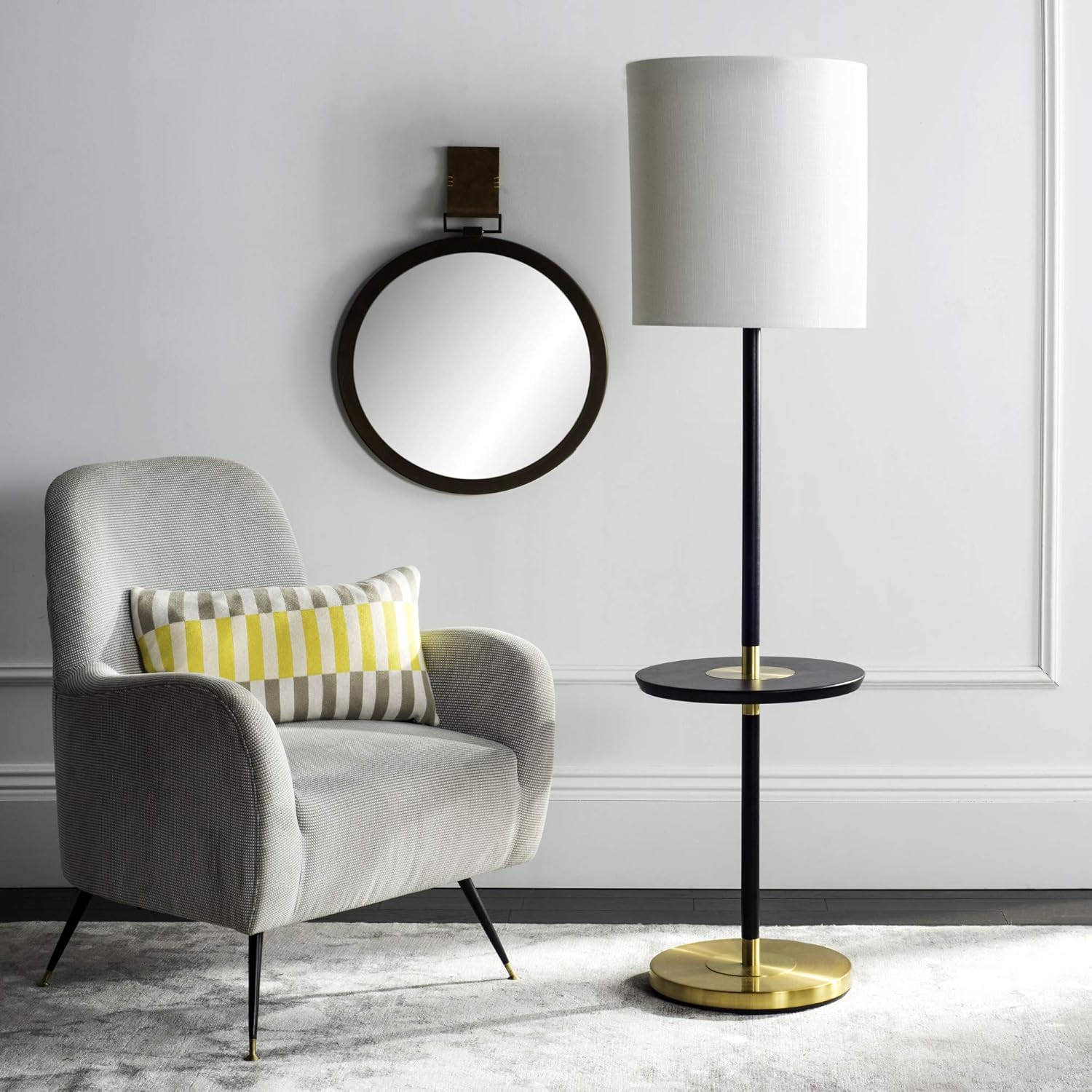 Brown and Brass Mid-Century Modern Floor Lamp with Table