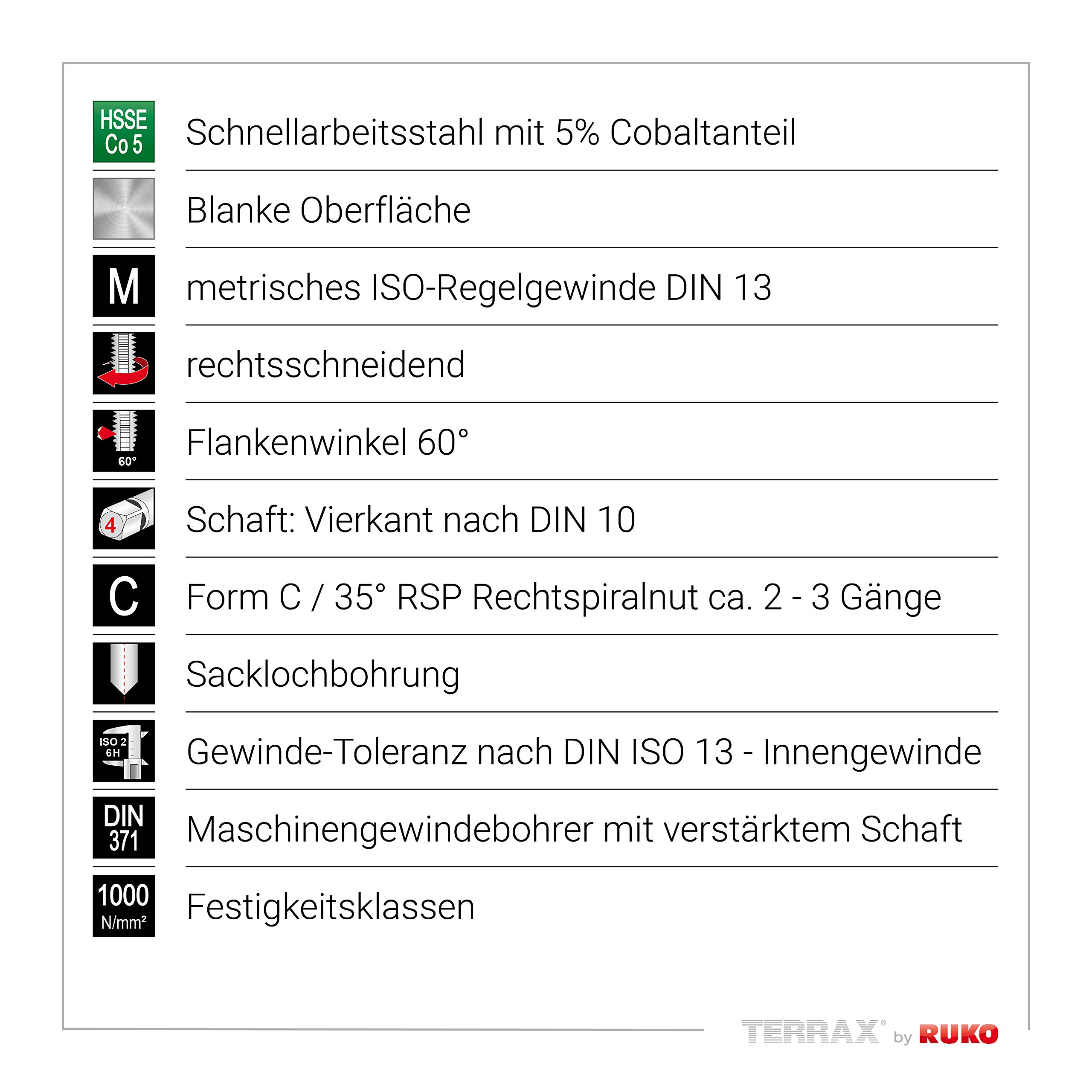 TERRAX by RUKO Maschinengewindebohrer-Satz M DIN 371/376 Form C / 35° RSP HSSE-Co 5 in Kunststoffkassette, A245058ETX