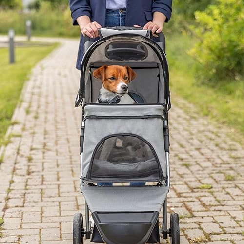 Miniatura 4 de Trixie Cochecito para mascotas para perros y gatos pequeños Transportador plegable con ventanas de malla, correas de seguridad dobles y cojín