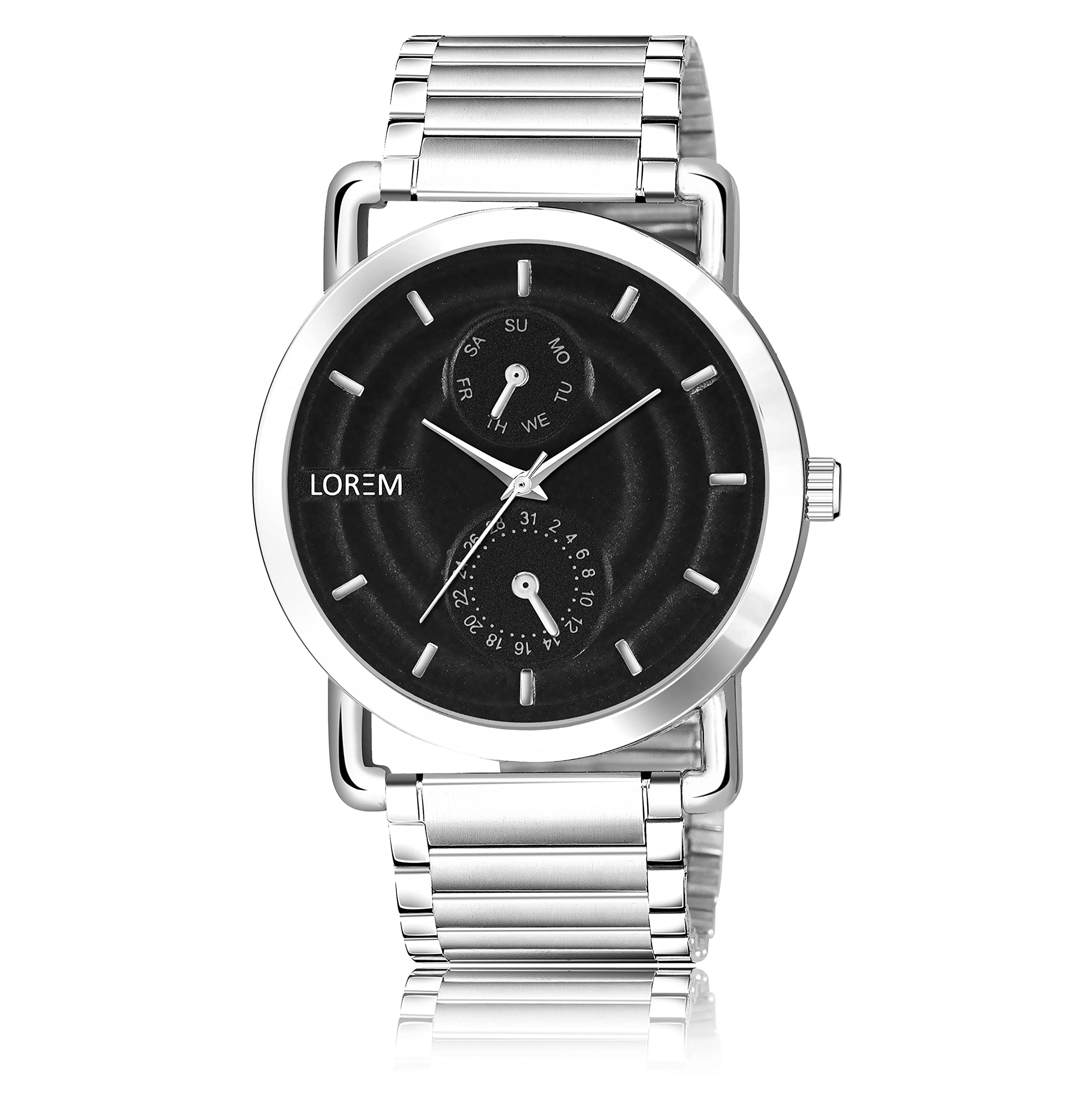 LOREM Black Designer 3D Embossed Look Dial Round Silver Stainless Steel Premium Watches for Men-FZ-LR120 (B0BXL6KG1T) Amazon Price History, Amazon Price Tracker
