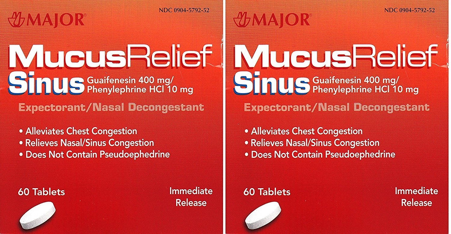 Major Mucus Relief Sinus Congestion Tablets 60 ea (Pack of 2)