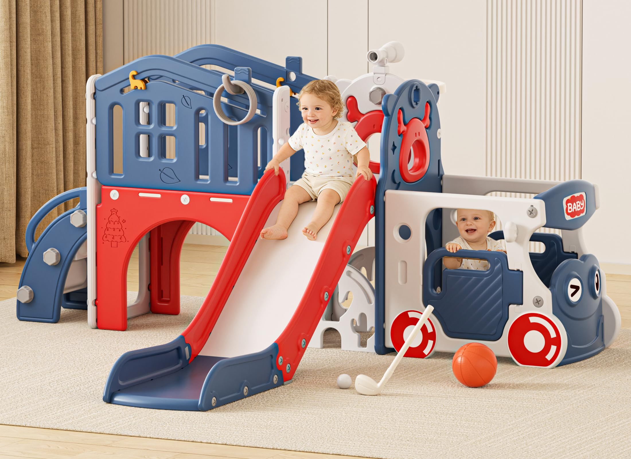 XJD 10 in 1 Toddler Slide, Kids Slide for Toddlers 1-3 (Blue Red, Large)