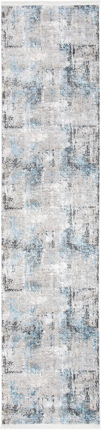 SAFAVIEH Dream Collection Runner Rug - 2' x 8', Grey & Blue, Modern Abstract Viscose Design, Ideal for High Traffic Areas in Living Room, Bedroom (DRM422F)