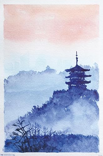 Trends International Póster de pared de Temple Forest and Dawn, 22.375 x 34 pulgadas, versión sin marco