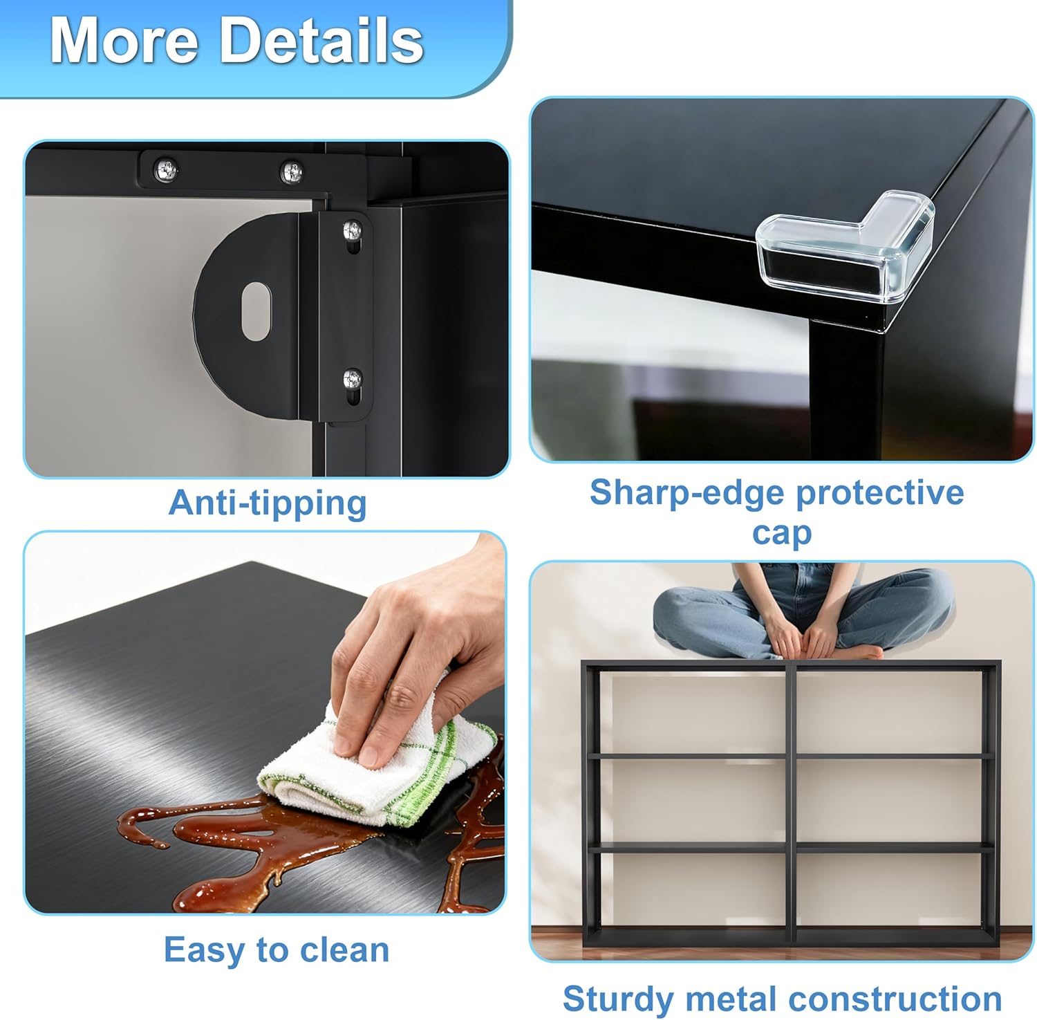 Bathroom Storage Shelves, 4-Tier Metal Bathroom Organizer, High-Load-Bearing Standing Shelf Units for Small Space, Black Modern Shelving for Plants, Decors, Bath Essentials