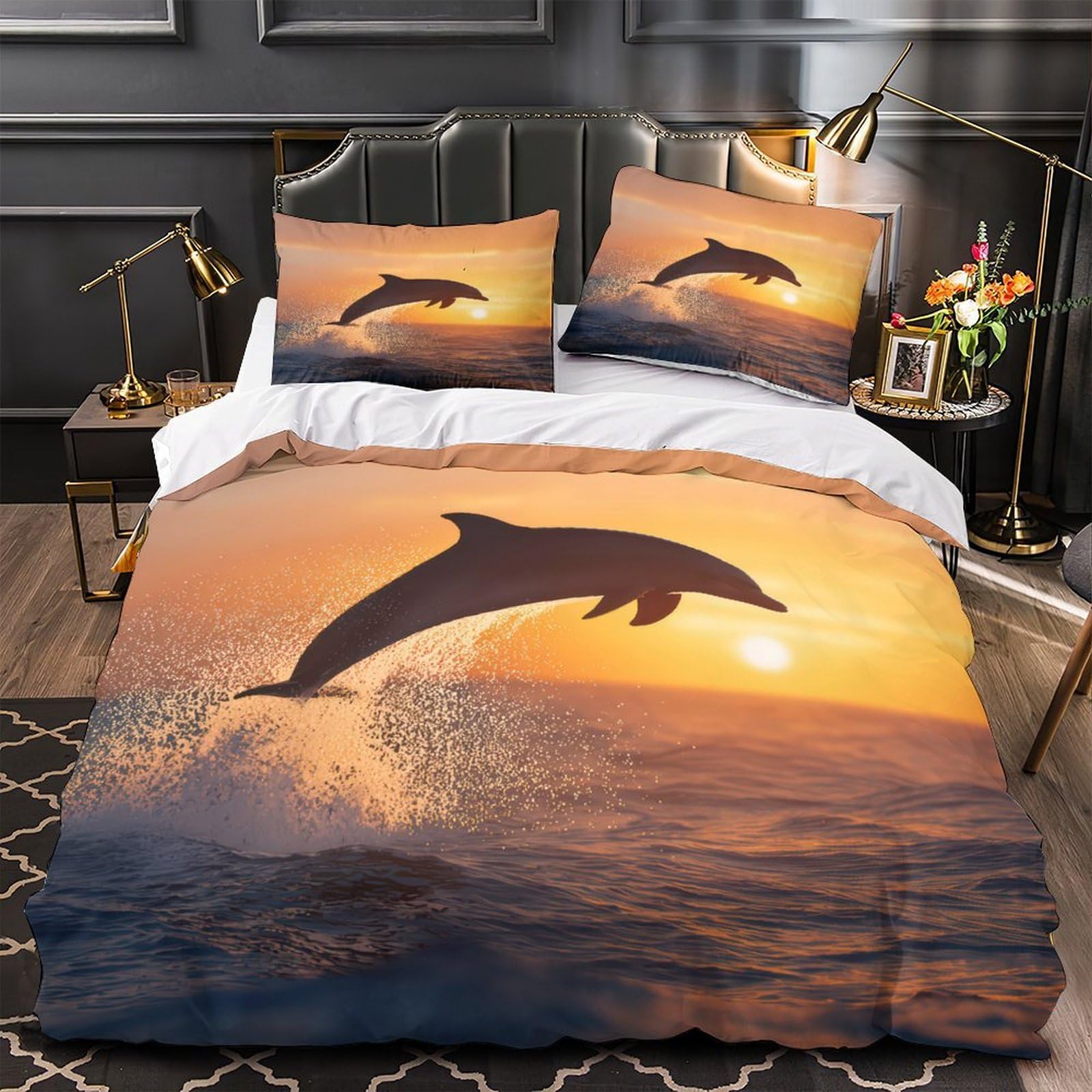 Housse de couette dauphin 3d 200x200 microfibre hypoallergénique