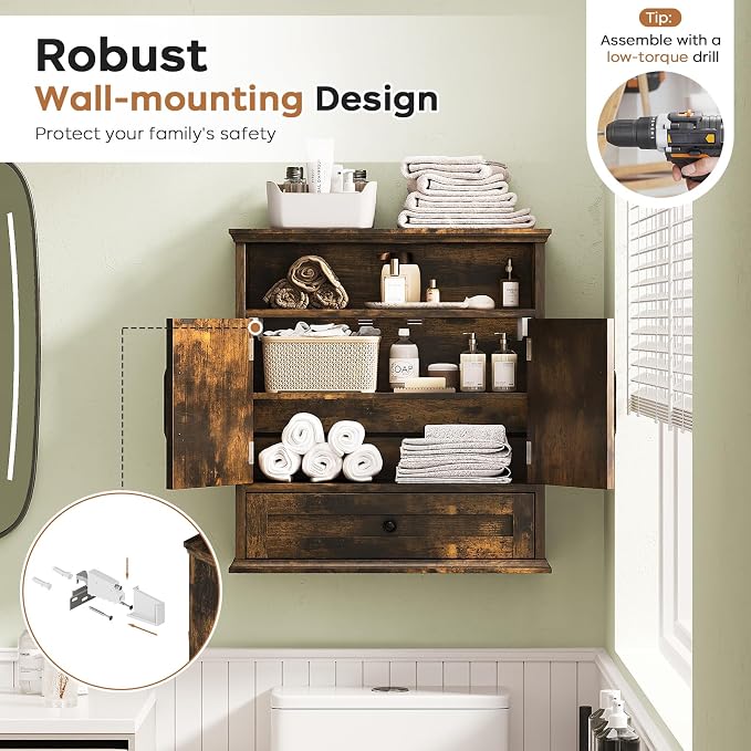 Botiquín de Pared con Cajón y Estante Ajustable 24.4"H x 23.6"W x 9"D miniatura 6