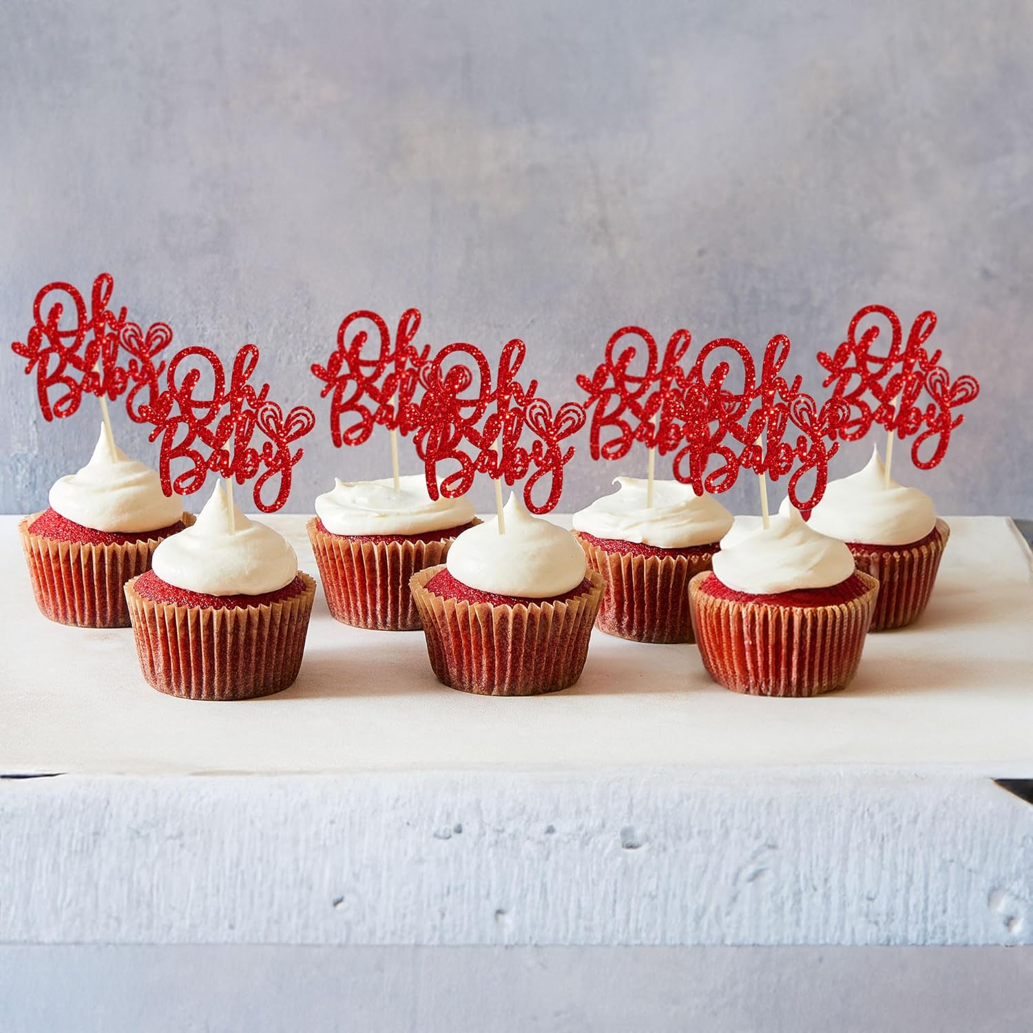 24pc Oh Baby Valentine's Day Cupcake Toppers - Glitter Feet Onesie, Heart & Cupcake Picks - Baby Shower & Birthday Party Supplies Red - Image 5