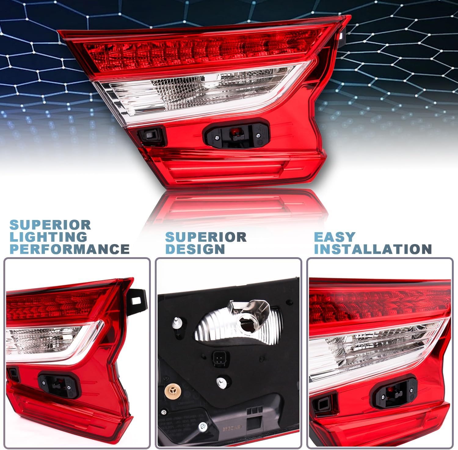 LED Tail Light Compatible with 2018-2022 Honda Accord Sedan Replacement for 34155-TVA-A01 HO2802119 Inner Taillight Rear Lamp (Inner Left Driver Side)