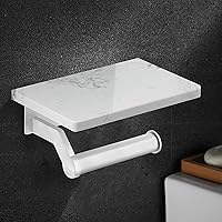 Vista 1 de Soporte de papel higiénico de aluminio plateado cepillado Hoimpro con estante de mármol natural blanco, soporte de almacenamiento de rollo de papel