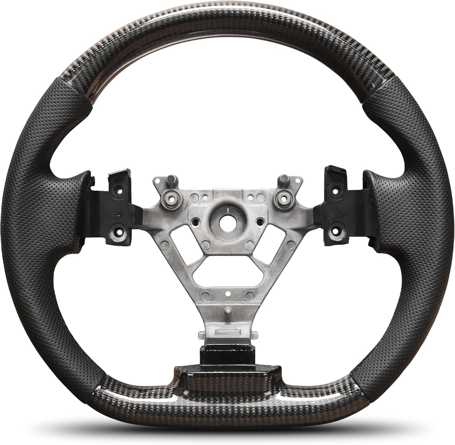 Carbon Fiber Steering Wheel Compatible with Nissan 350Z 2003-2009, D-Shaped Flat-Bottom Custom Steering Wheel with Nappa Perforated Leather Grip, Hand-Stitched Sport Upgrade