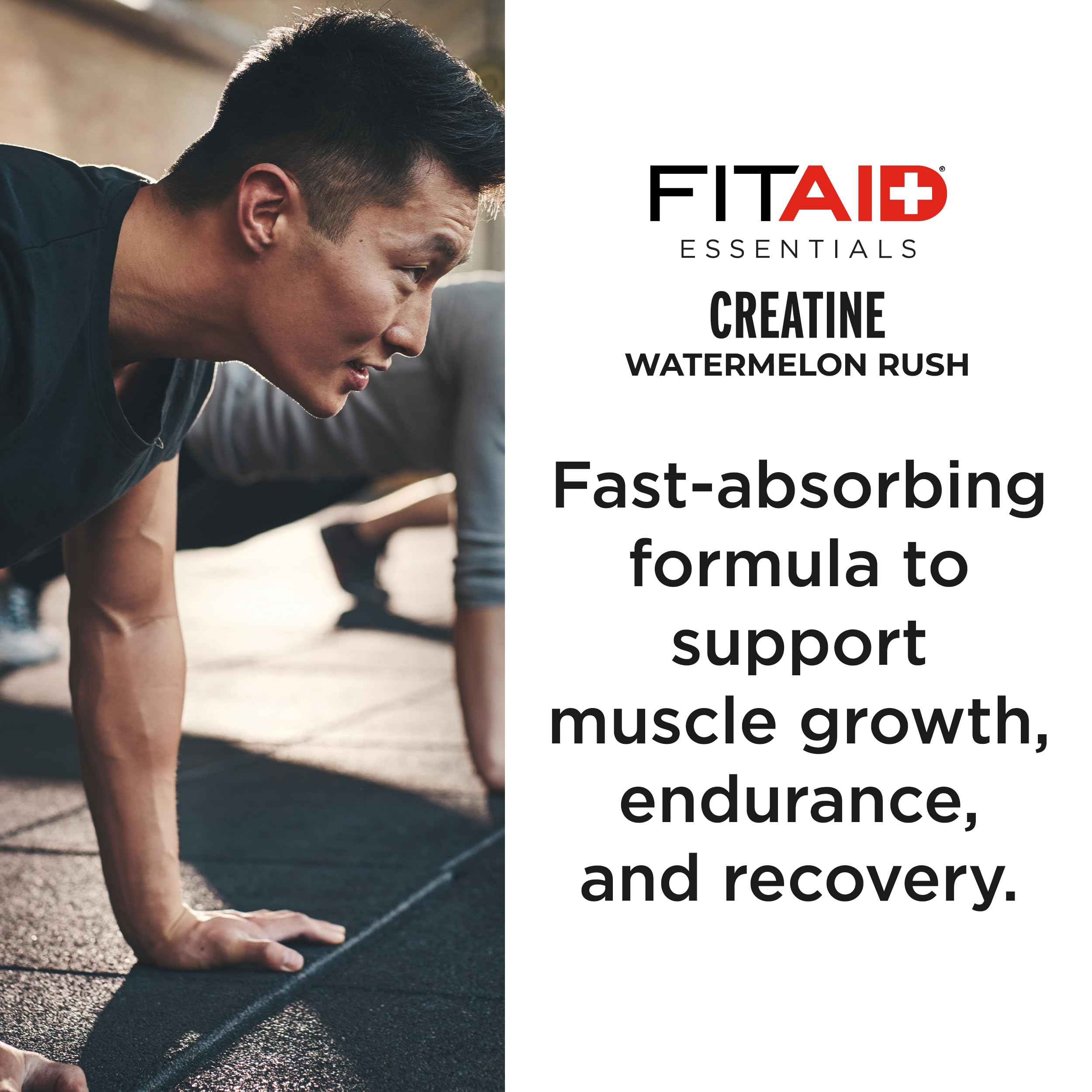 FITAID Creatine Monohydrate Powder, CreaPure, Watermelon Rush, ATP Production for Weightlifting, Cycling, Zero Sugar, Smooth-Mixing, Easy on Stomach, Resealable, 60 Servings