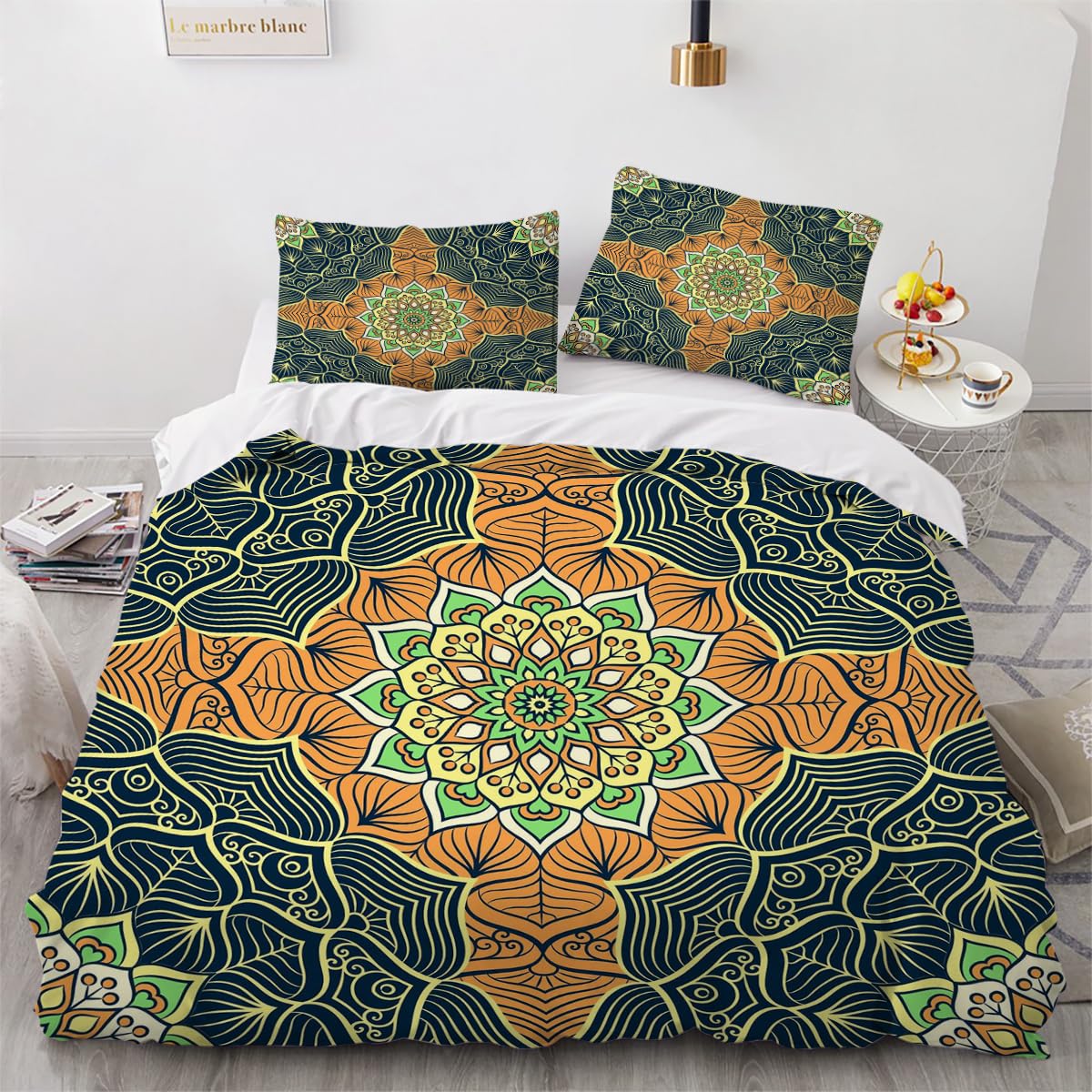 Housse de couette boho 240x260 facile à enfiler avec fermeture éclair parure de lit