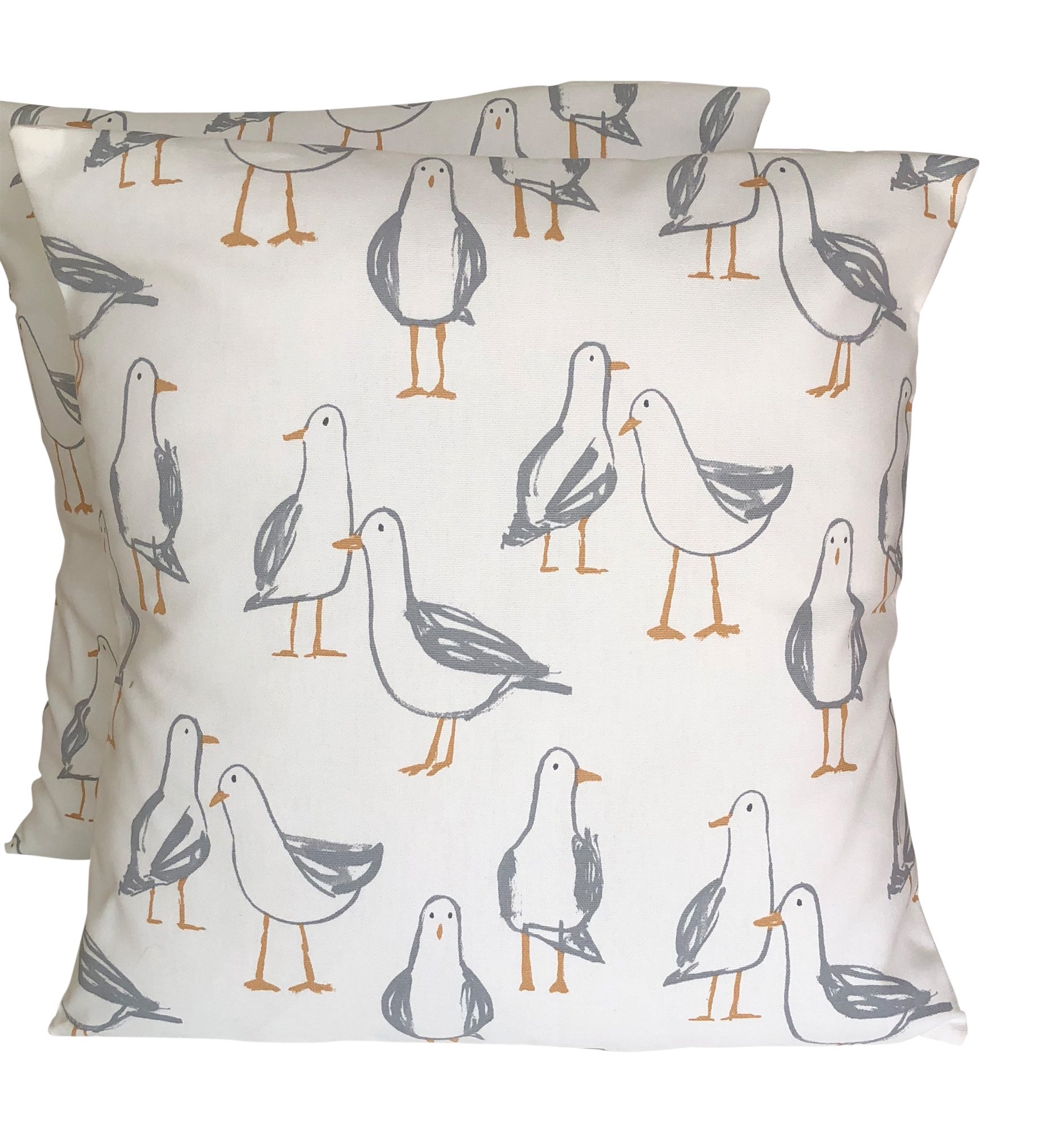 Cushions2u Cream White Grey 2 X 16" X 16"(40Cm X 40Cm) Pack Of Two Handmade Clarke & Clarke Laridae Natural Cream Grey Mustard Yellow Cushion Covers