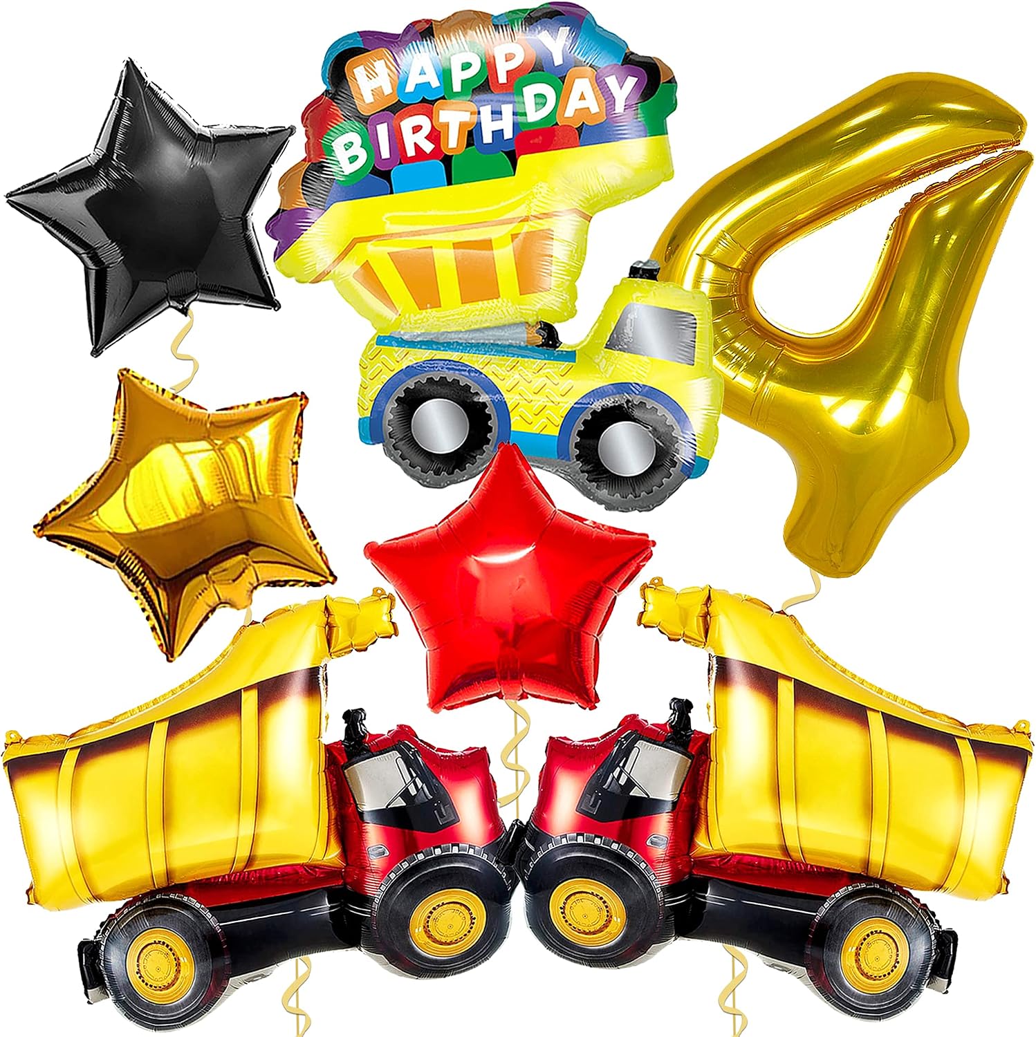 Giant, Construction Balloons 4th Birthday - 40 Inch, Gold Number 4 Balloons| Construction Birthday Balloons 4 | 4th Birthday Decorations for Boys | Construction Birthday Party Supplies 4 Year Old