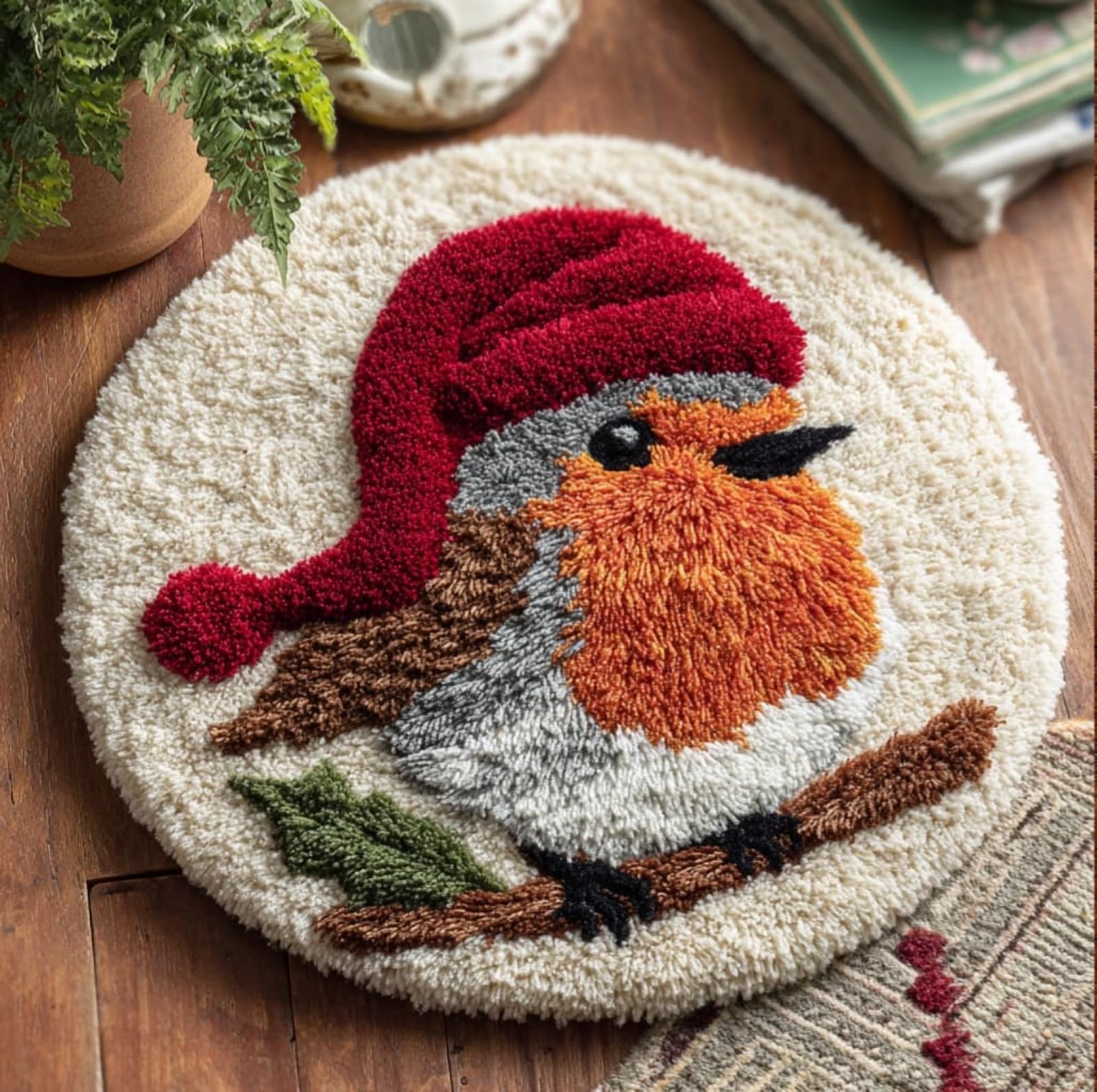 WallustrioaW DIY Tapestry Carpet Rug Making for Adults,Robin Christmas,Crochet Kit for Beginners,Carpet Making Set with Printed Canvas,Gift,50x50cm