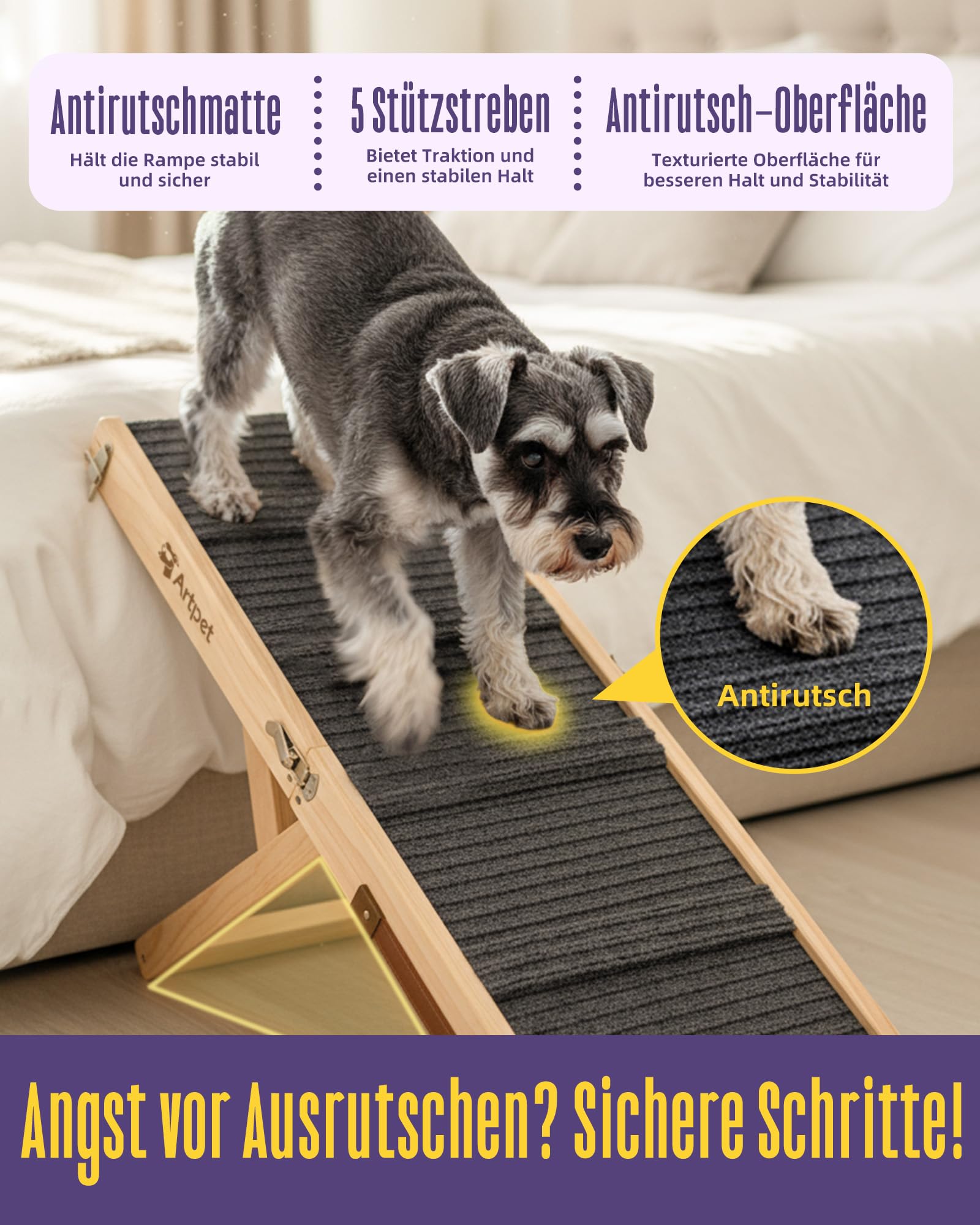 Hunderampe für Sofa Bett Klappbar Rampe Klappbar für kleine Hunde Katzen Einstellbar 45 cm, bis zu 20kg