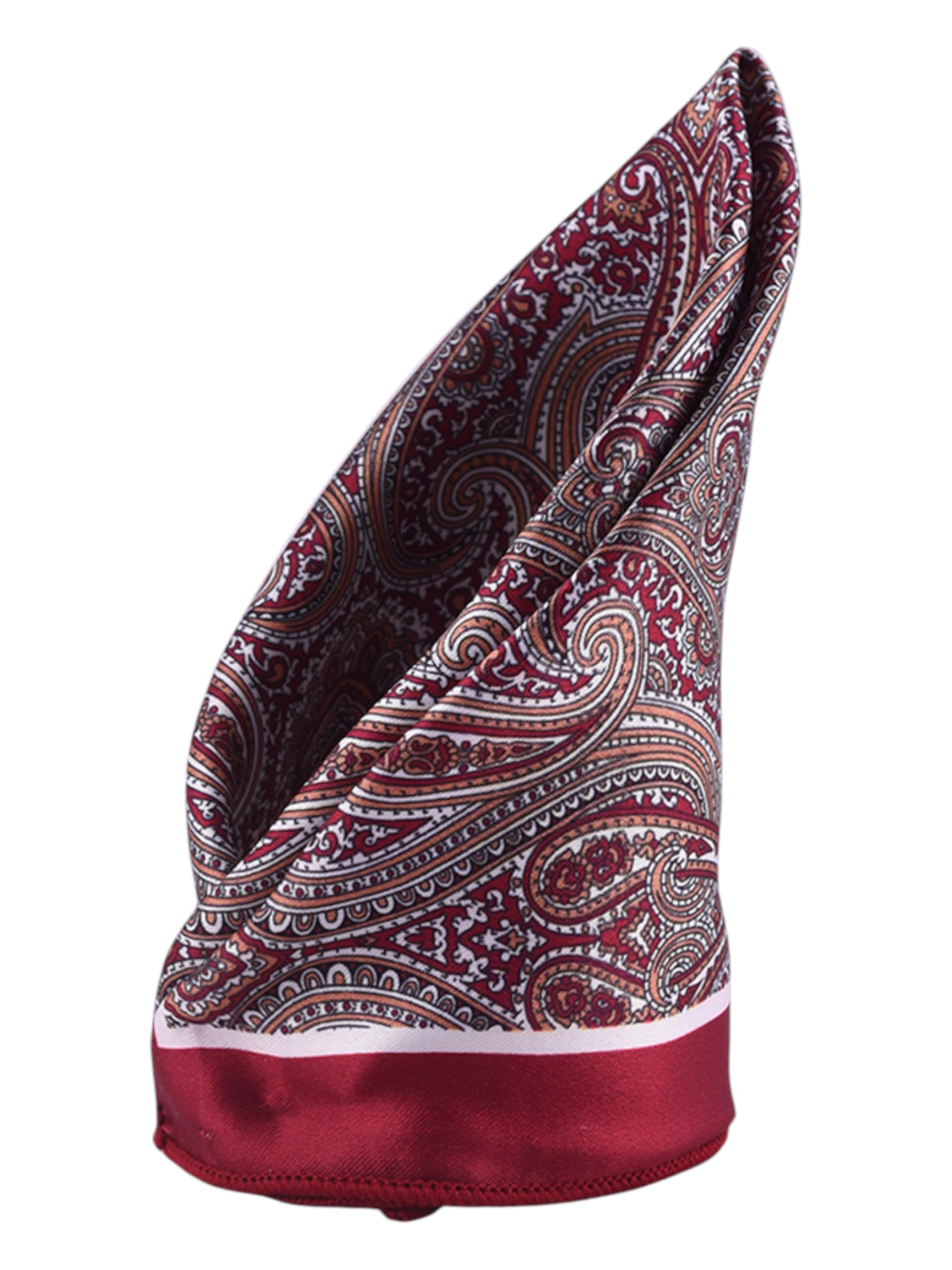 Men's Maroon Satin Printed Pocket Square (1pc)