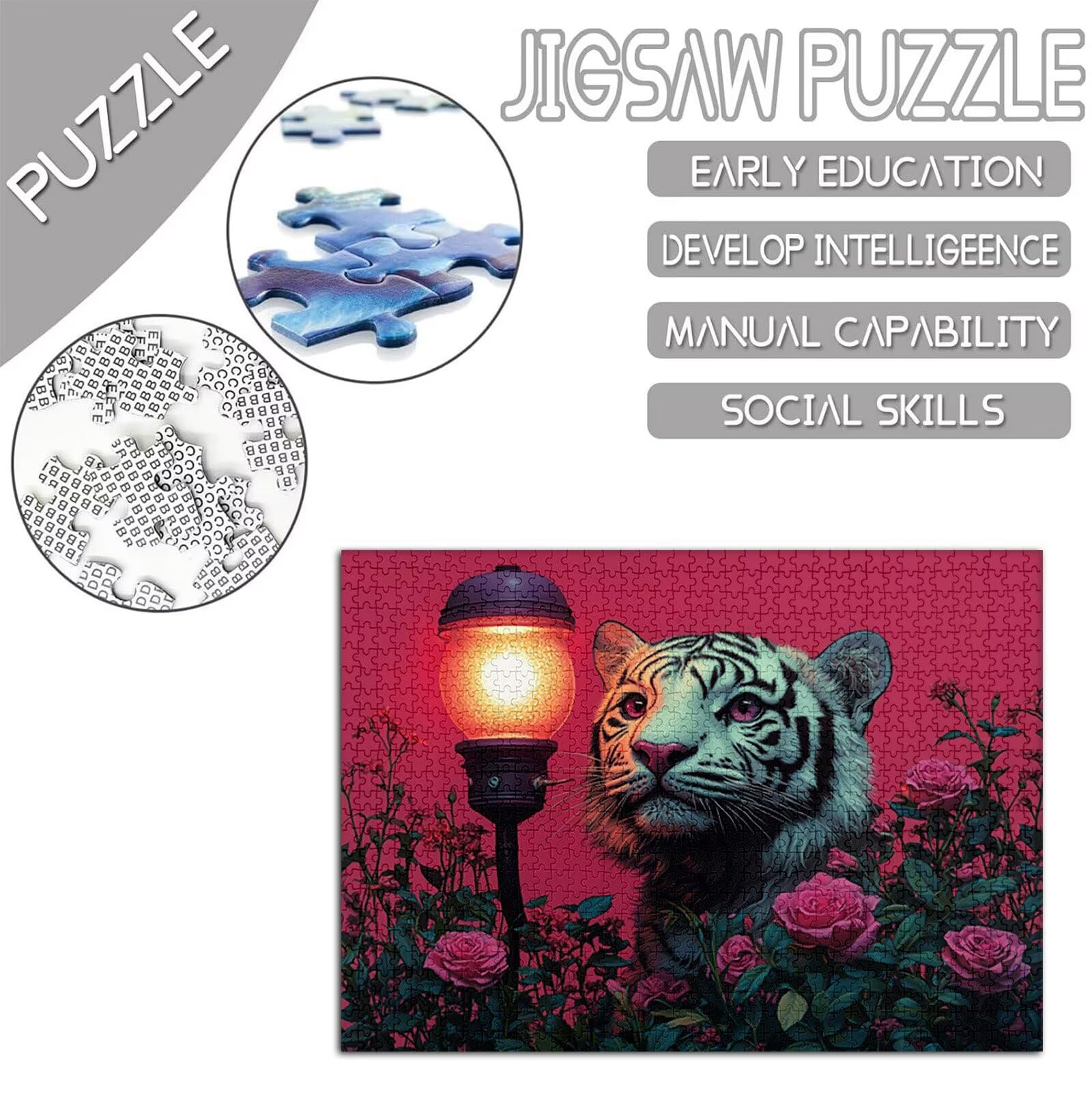 Tygrys Puzzle 1000 sztuk dla dorosłych, Puzzle Kwiat Wzór Projekt, Jigsaw Dorosły, 5D DIY Rzemiosło Rodzina Zajęcia z Pakowaniem Pudełka, Dekoracja ścienna do domu, Prezent Kobiety, 75x50cm, Model402
