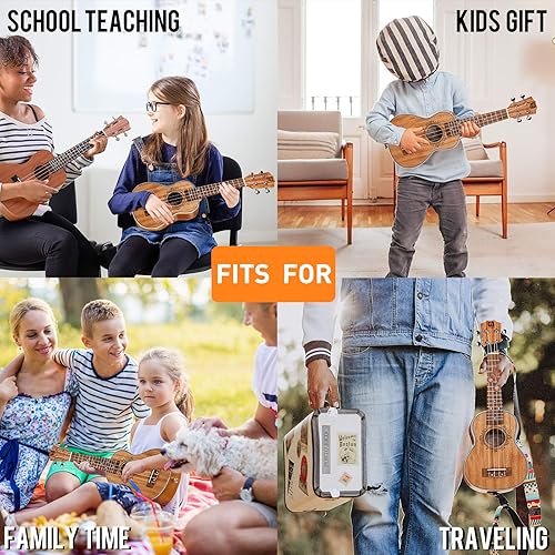 Miniatura 8 de Ukelele de caoba soprano de 21 pulgadas, ukelele acústico profesional de cuatro cuerdas de madera hawaiana Uke kit para principiantes para niños,