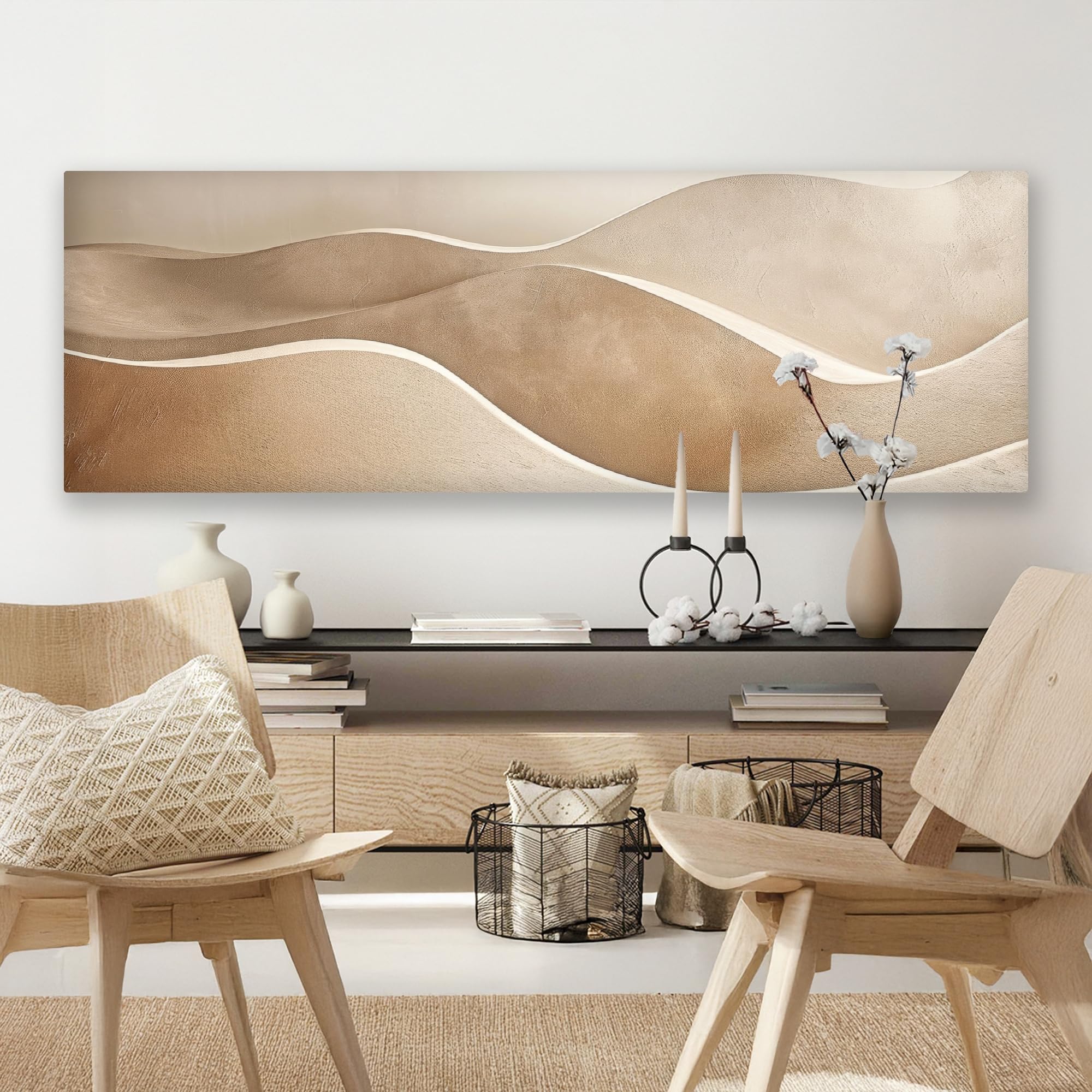 MuchoWow© Bilder Groß 180x60 cm Wohnzimmer Deko Modern Wandbild XXL Kunstdruck auf Leinwand Bild Schlafzimmer über Bett Room Decor Geschenke Beige - Hügel - Muster