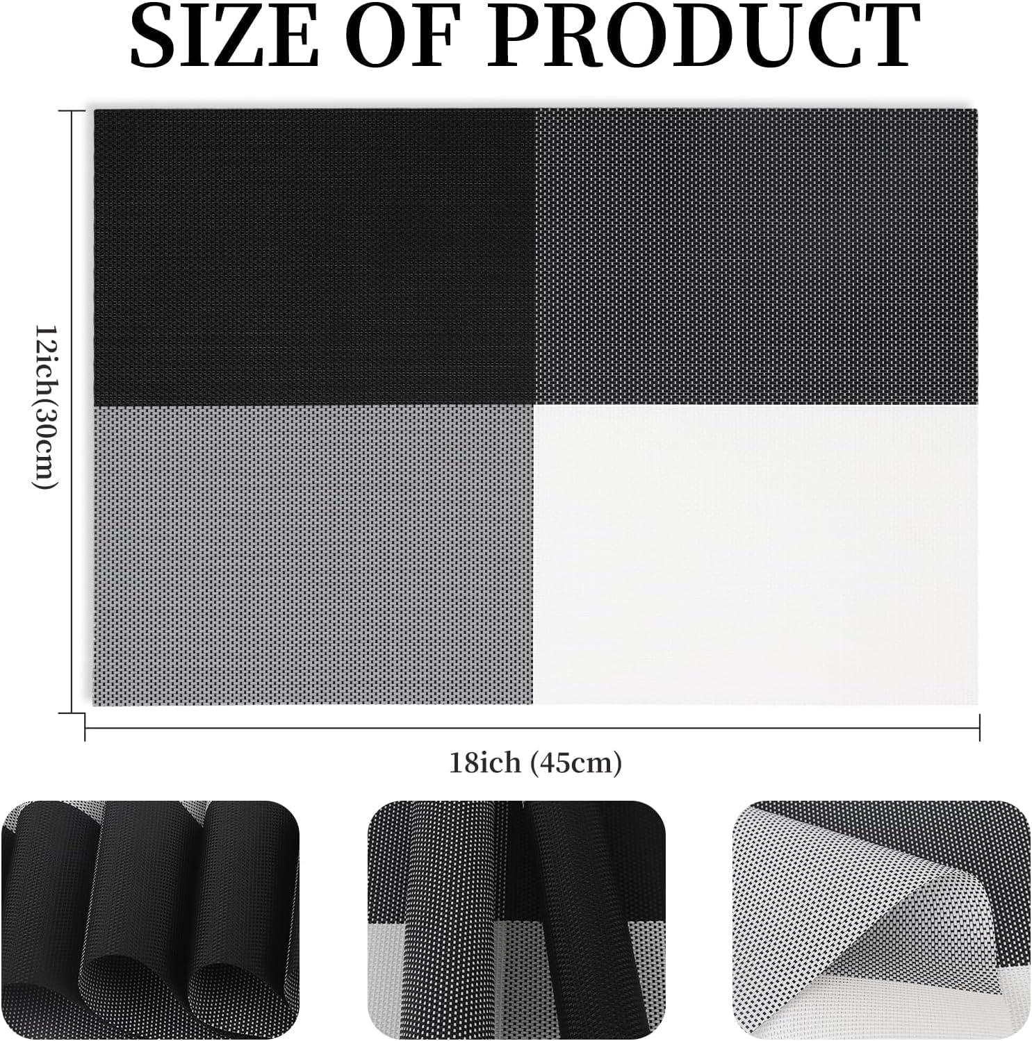 Placemats Set of 6 Dining Table Place Mats | Placemats Table Mat PVC Material | Non-Slip Heat Resistant | Dining Tablemates Washable Anti-Skid | Size 45 x 30cm (Black White Lattice Block) — Amazon image 3