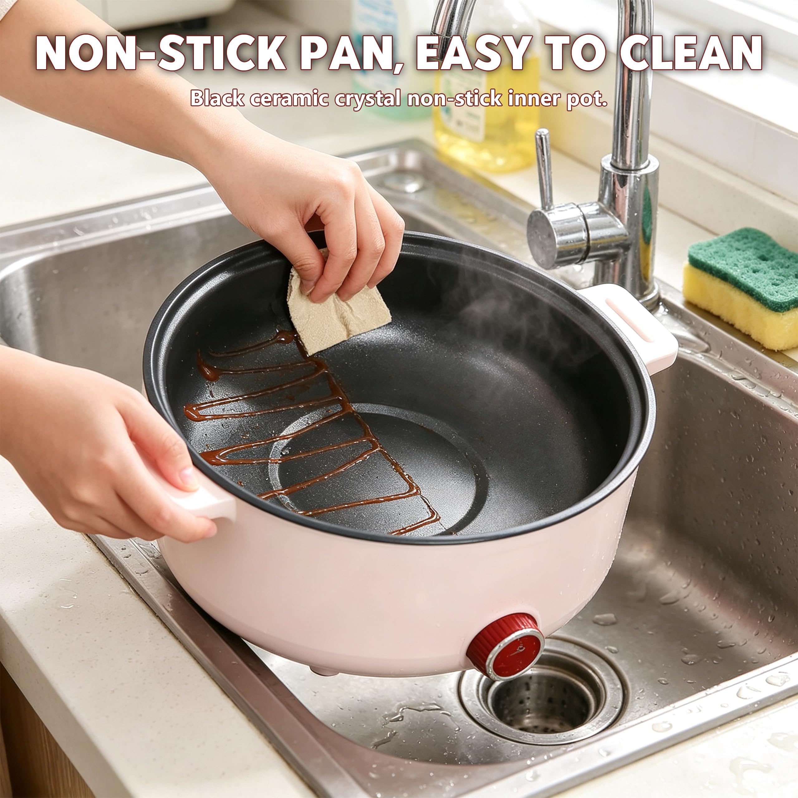 Hot Pot Électrique Portable 4,6 L avec Cuiseur Vapeur 1350W