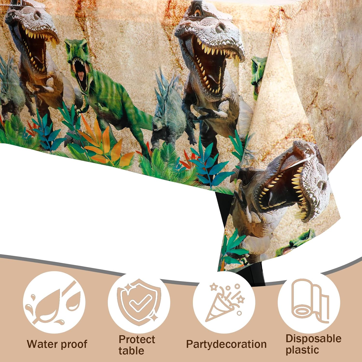 3pcs Dinosaur Plastic Party Table Dinosaur Happy Birthday Table Cover, Dinosaur Birthday Decoration Disposable Tablecloth, Rectangular Tablecloth for Parties, Classrooms, Picnics (52 x 87 Inch)