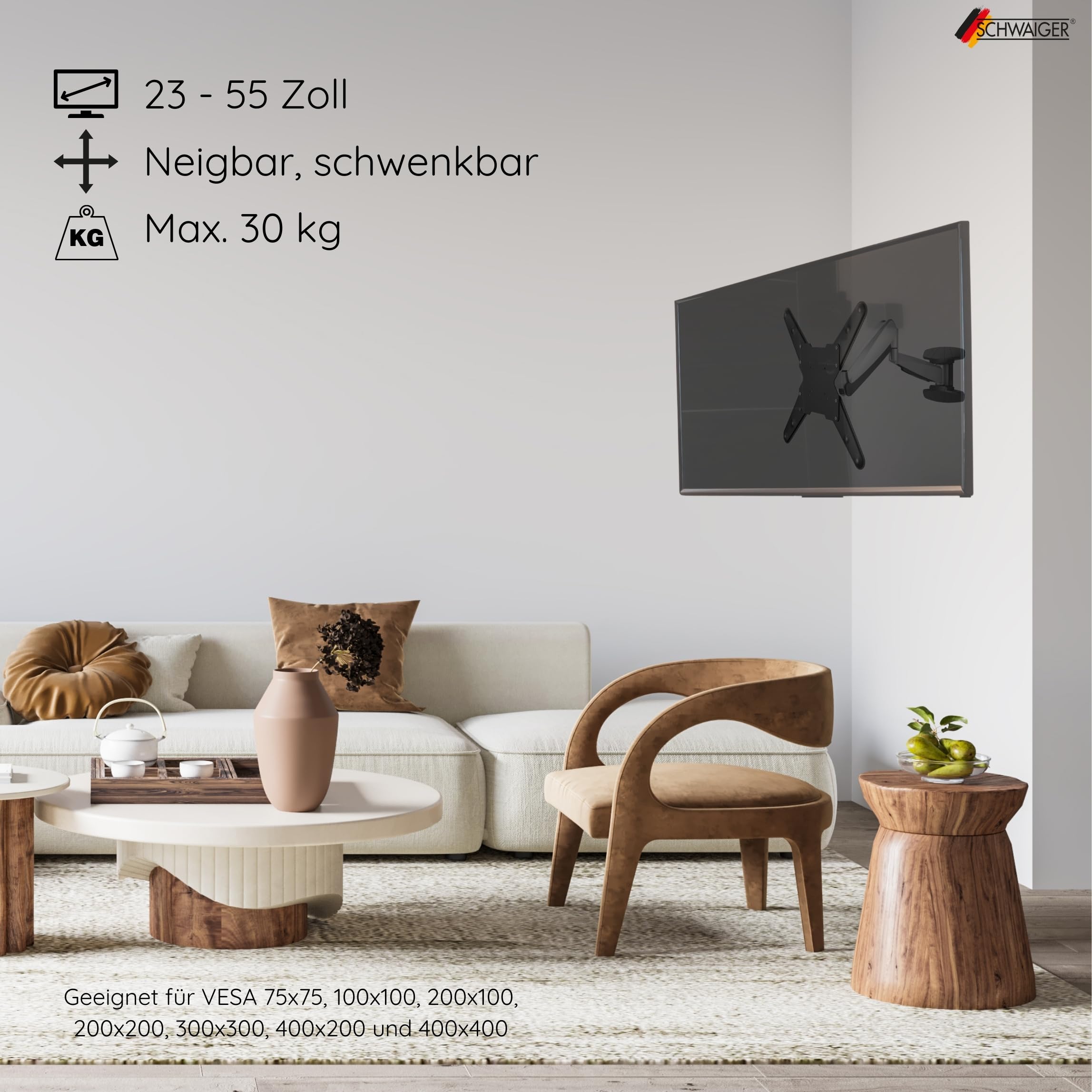 Mounting Stand SCHWAIGER 9444 23-55 Pollici Tilt Swivel Black - Dettaglio