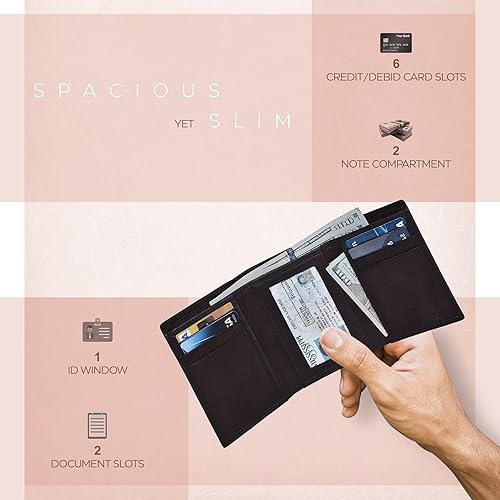 Miniatura 3 de ESTALON Slim RFID Wallets for Men - Genuine Leather Front Pocket Trifold Wallet