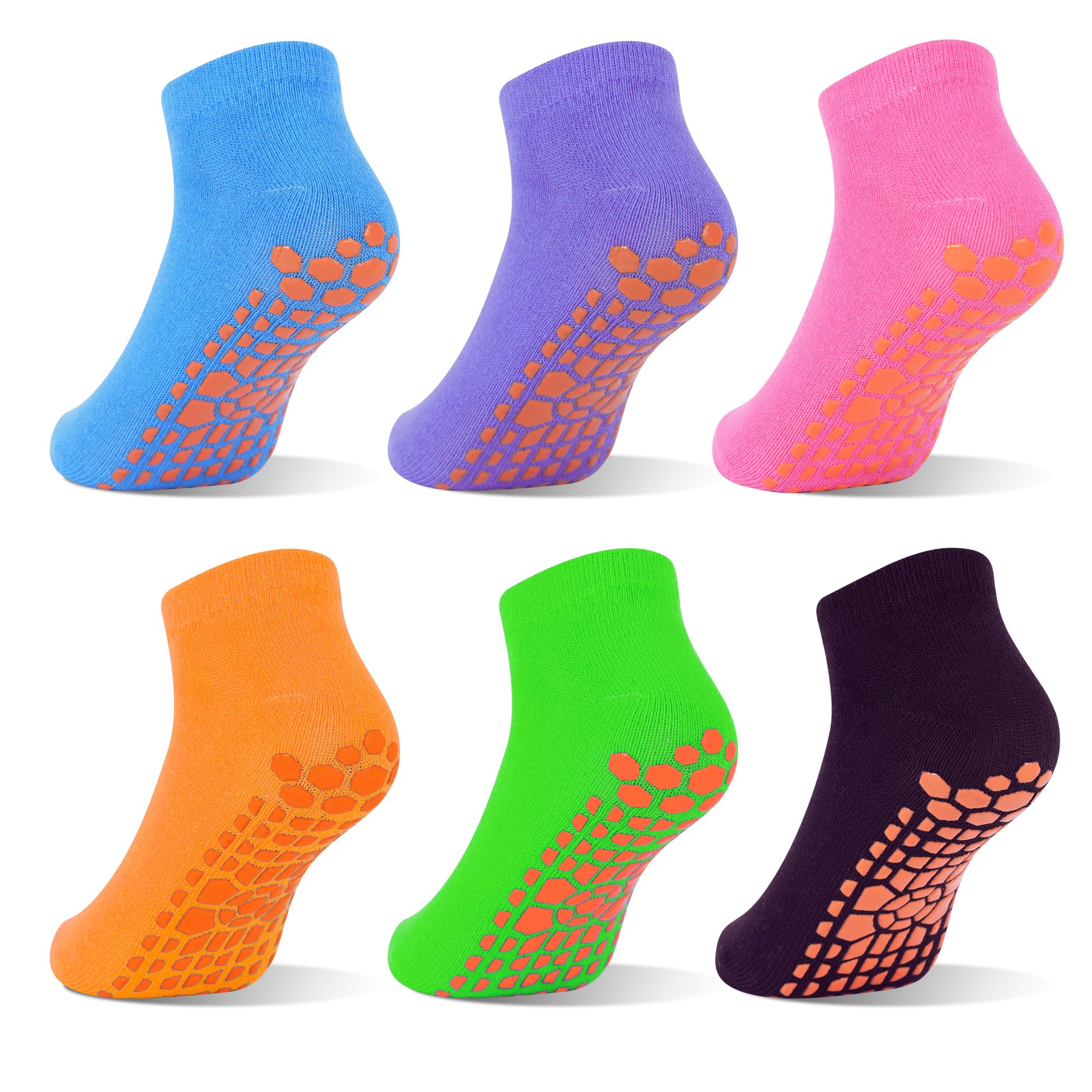 GRPSKCOS Calcetines antideslizantes para niños, 6 pares de calcetines antideslizantes para cama elástica con agarre pegajoso, calcetines transpirables para niños y niñas de 2 a 13 años