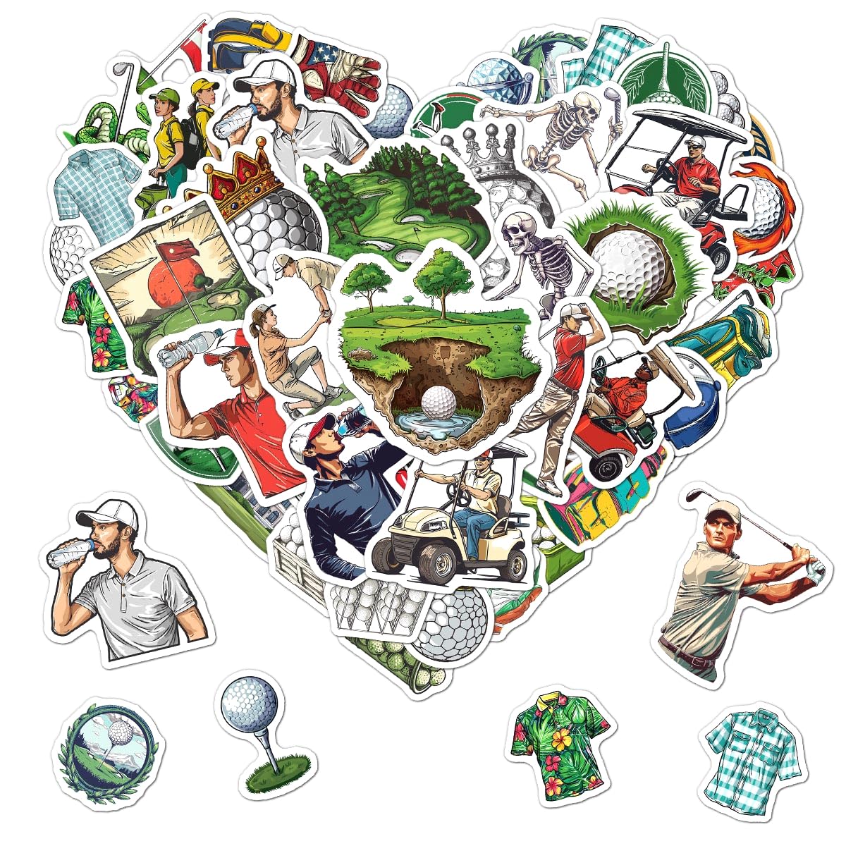 Pack 50 Pcs Cute Sports Golfing Golf Stickers for Water Bottles Funny Laptop Cups Computer Scrapbooking Teens Kids Boys Adults Waterproof Aesthetic