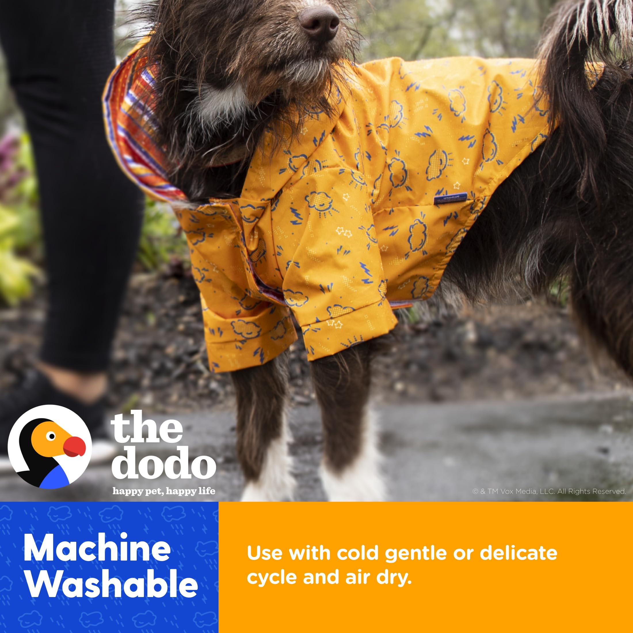 The Dodo Rainy Days Bedruckter Regenmantel für Hunde, Orange, Größe M, wasserabweisender Hunde-Regenmantel mit Klettverschluss, leicht zu reinigendes PVC-Material